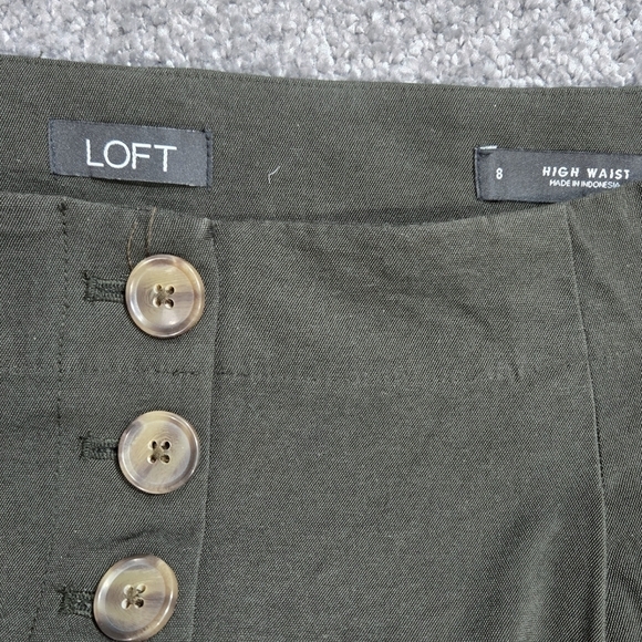 LOFT Olive Green High Rise Wide Leg Cropped Button Front Lightweight Fluid Pants - Picture 8 of 10